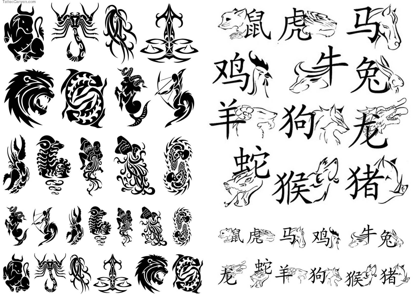 Тату иероглифы - китайские, японские, фото