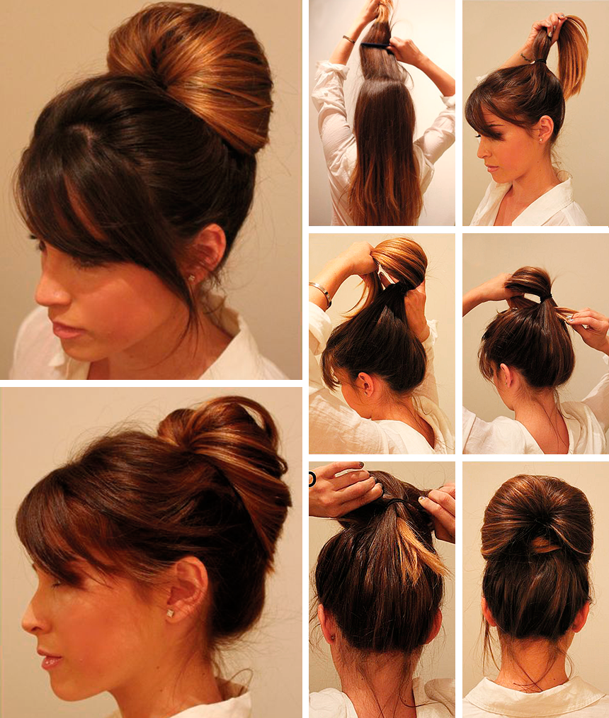 Как сделать аккуратный пучок на голове с помощью резинки на средние волосы