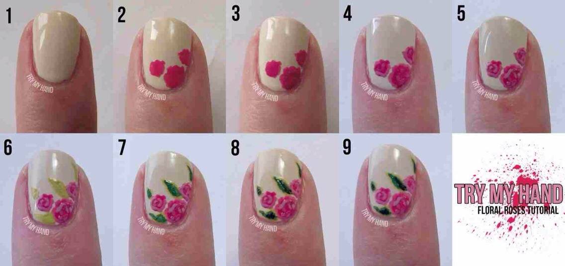 Маникюр с розами на ногтях