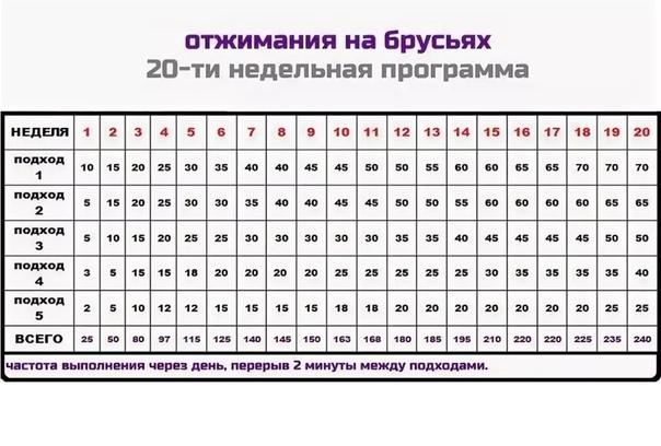 Схема отжиманий для роста мышц от пола таблица на месяц