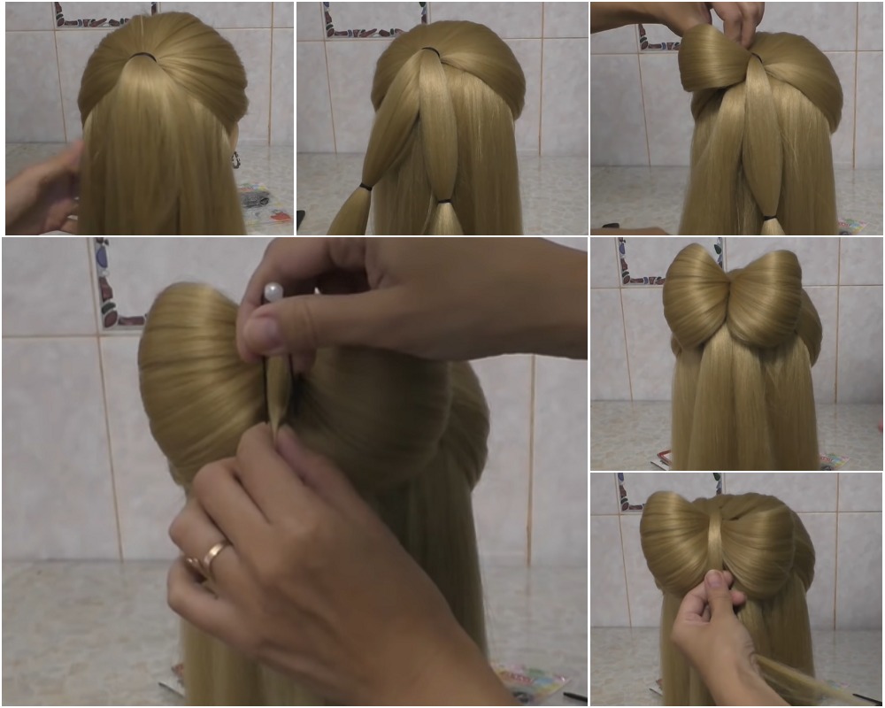 Как делать прическу бантик из волос для куклы