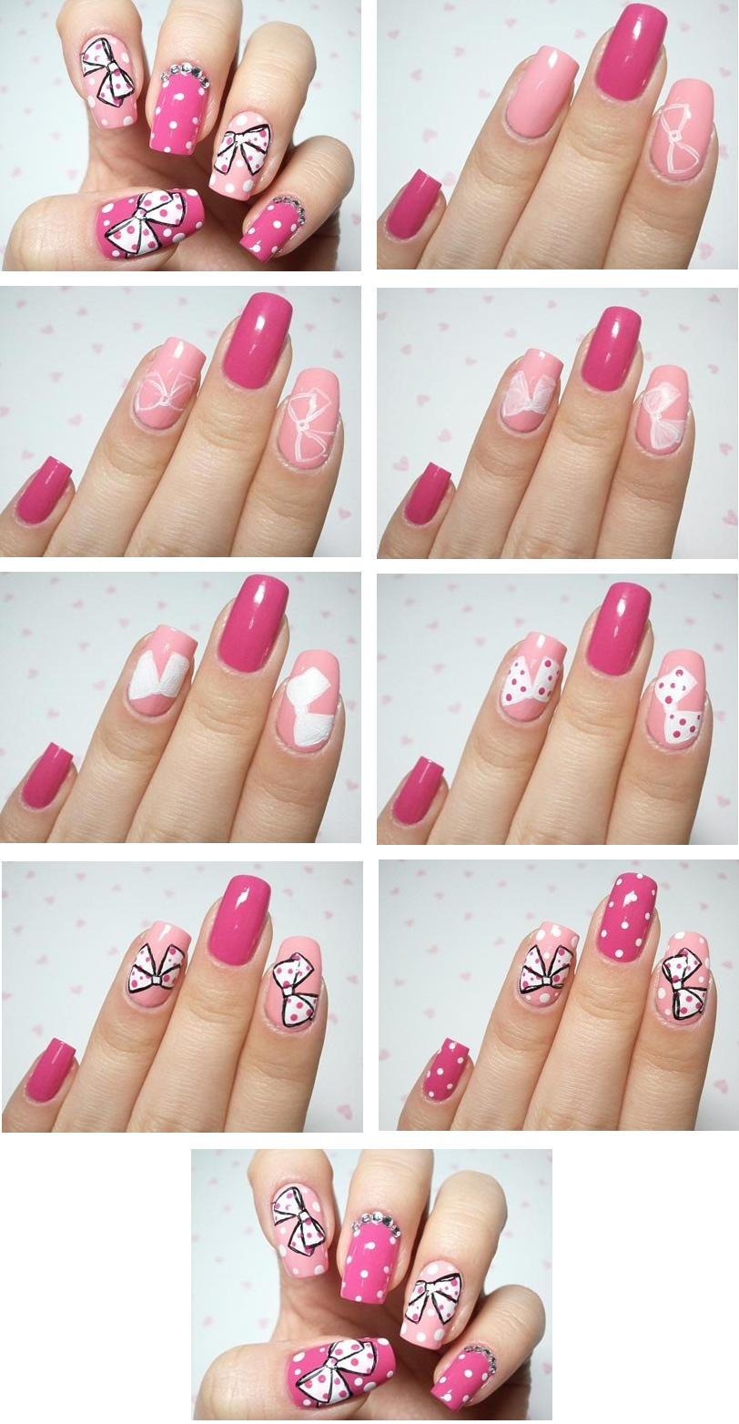 Маникюр с бантиками на ногтях – как нарисовать бантики на ногтях, инструкция с фото