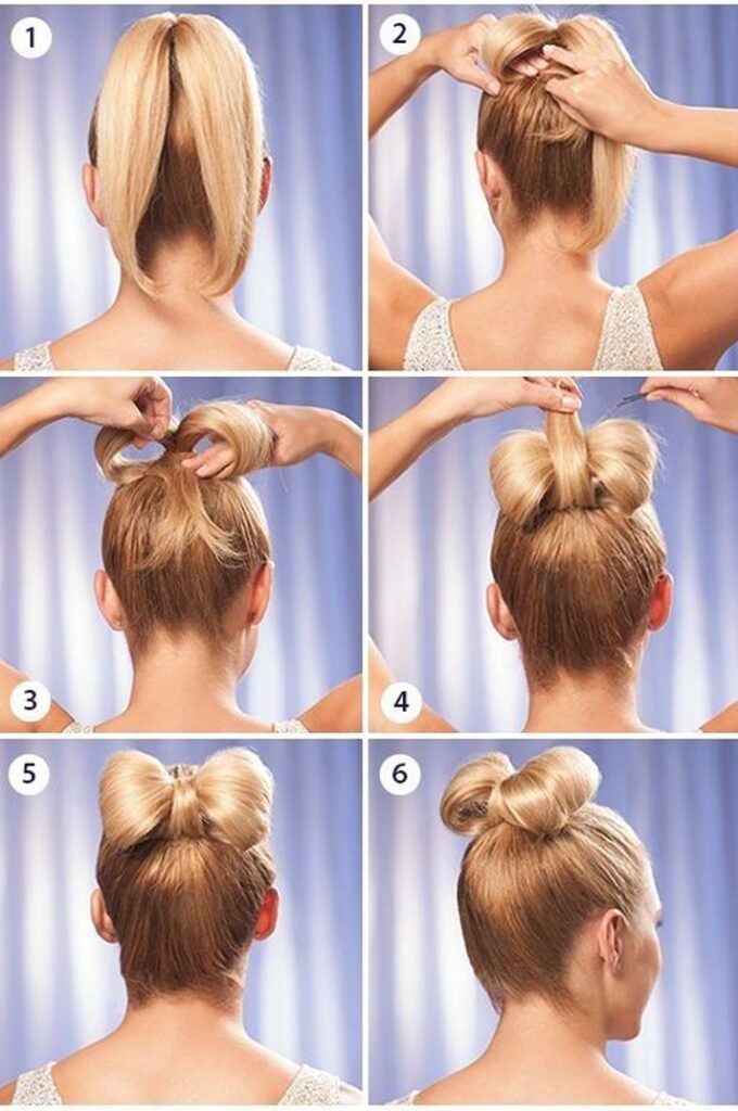Как сделать шишку из волос и на ней бант из волос