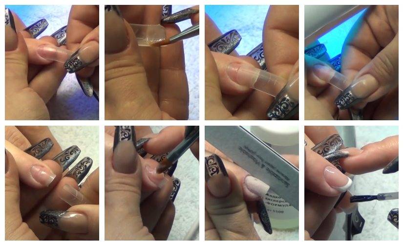 Наращивание ногтей на типсах: гелем и акрилом, инструкция пошагово для начинающих в домашних условиях, видео, что нужно из материалов и инструментов? | изюминки